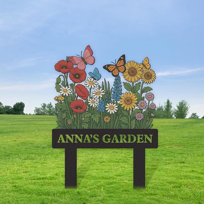 Personalized Garden Signs, Colorful Flowers Garden Decor for Outside, Decorative Yard Stakes, Metal Yard Art, Patio Decor, Custom Last Name Sign, Lawn Art, Housewarming Gifts Color09