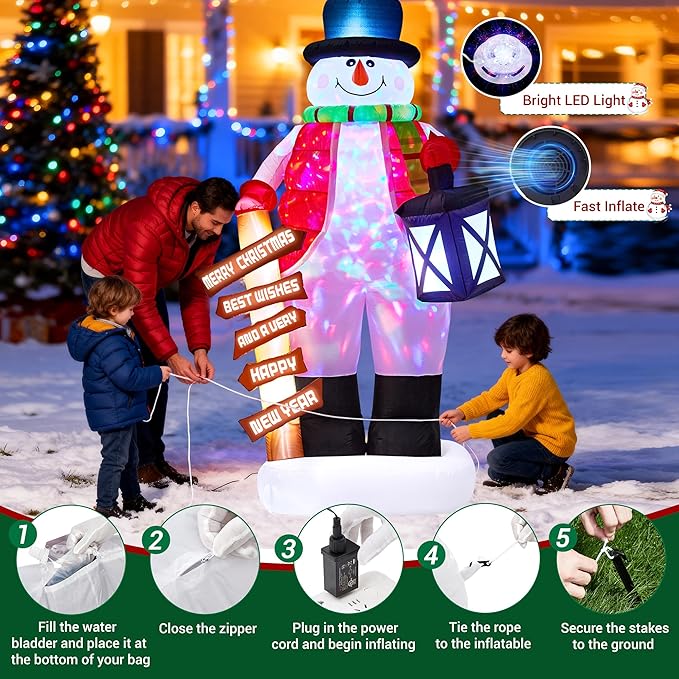 8ft Christmas Inflatable Snowman Built-in Colorful LED Lights,Inflatable Outdoor Holiday Yard Decorations,IP44 Weatherproof,Xmas Blow Up Decorations for Garden Lawn Indoor Holiday Party Decor