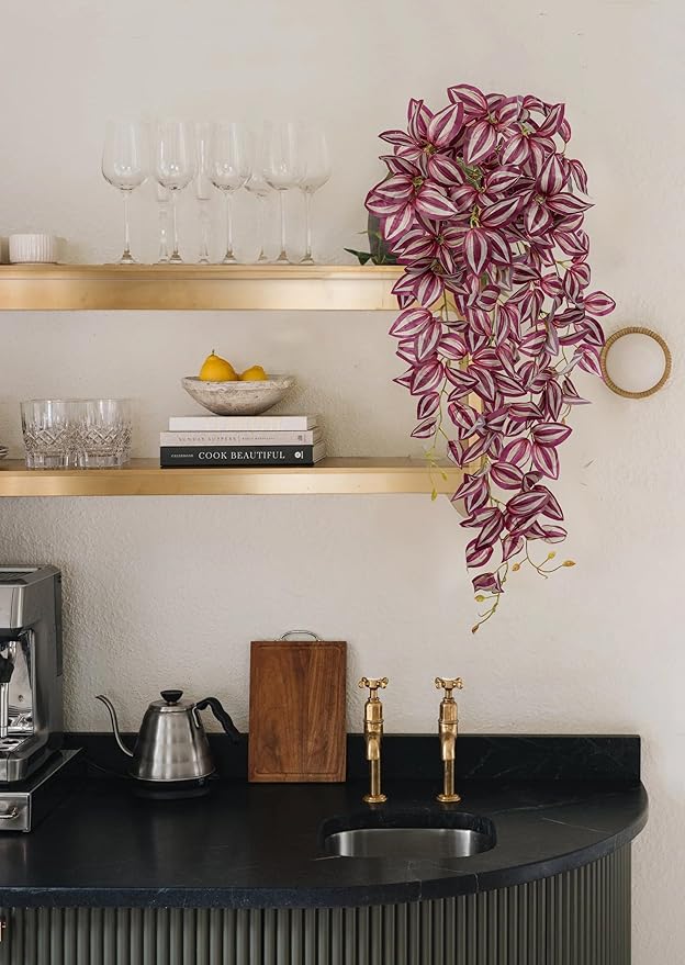 DILATATA Fake Hanging Plants Artificial Hanging Plants 187 Leaves Faux Wandering Jew Hang Leaves Plant for Wall Shelf Home Indoor Outdoor Decor - 2 Pack