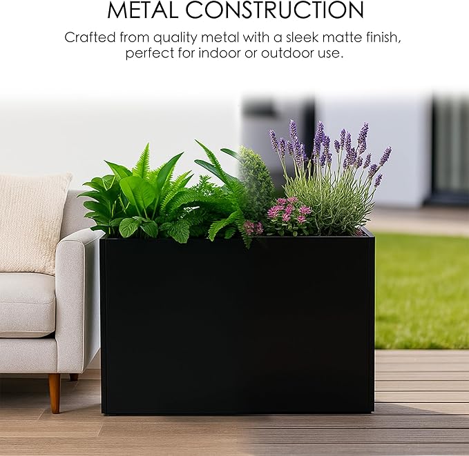 Kozyard 36" Lx24 Hx12 W Metal Rectangular Planter Box Steel Long Box Planter Black Powder Coated Steel Plant Pot All-Weather Use with Partition Panel for Indoor Outdoor for Trees, Plants Flowers