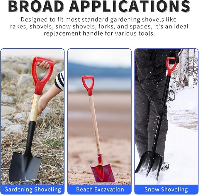2 Pcs ID 1.26" Red Shovel D-Shaped Grip Handle,PVC Shovel D Straight Grip Handle,Plastic Spade Replacement Snow Removal Garden Accessorie Backyard Digging,7.28×4.53-in(H*T)