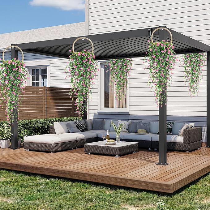 Artificial Hanging Flowers, 3 Pcs Fake Hanging Plants Artificial Vines for Outdoors, Fake Ivy Vine UV Resistant No Fade Faux Plants for Indoor Outside Garden Patio Yard Greenery Decoration (Pink)