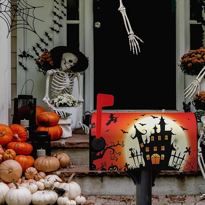 Halloween Mailbox Covers Castle Witch Magnetic Mailbox Cover Halloween Mail Box Wraps Post Letter Box Covers Garden Decorations Outdoor 21 X 18 Inch
