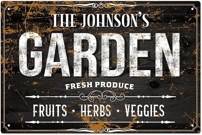 Custom Garden Sign, Christmas Gift, Personalized Text/Name for Farm and Backyard Décor Sign, 12x18 Inches, Rust Free .063 Aluminum, Fade Resistant, Made in USA by Sigo Signs