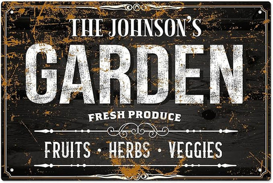 Custom Garden Sign, Christmas Gift, Personalized Text/Name for Farm and Backyard Décor Sign, 12x18 Inches, Rust Free .063 Aluminum, Fade Resistant, Made in USA by Sigo Signs