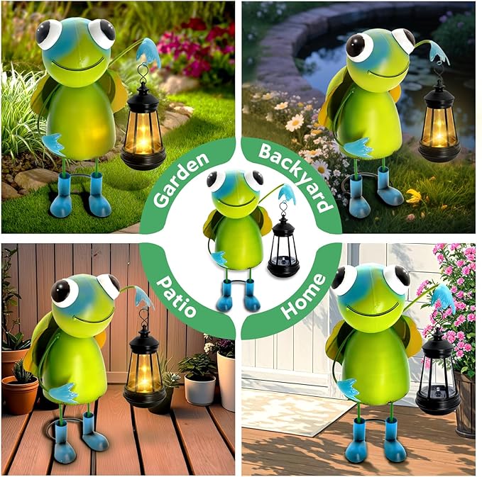 Garden Decor Bee Solar Statues,Unique Garden Statues Turtle with Solar Lantern Waterproof, Birthday Gifts for Women Mom Grandma, Front Patio Balcony Yard Art Lawn Ornaments Porch Outdoor Decoration