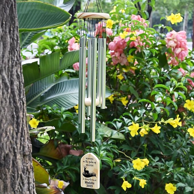 Hunting in Heaven Sympathy Wind Chime - Gifts for Lost of Loved One Who Loved to Hunt - Bereavement Gift - Memorial Gifts - Remembrance Gift for The Loss of Father, Grandfather or Avid Hunter