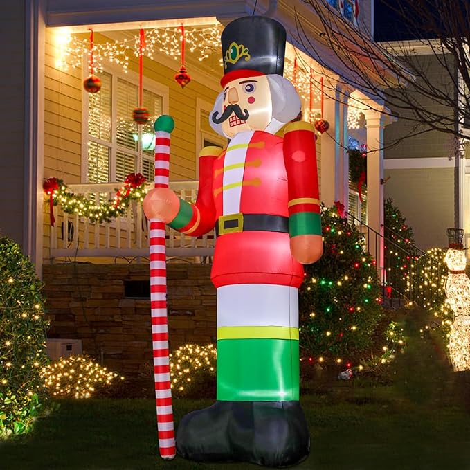 12ft Giant Christmas Inflatables Christmas Inflatables Nutcracker Soldier Giant Blow Up Yard Decorations Christmas Inflatable with Built-in LED Lights Yard Lawn Garden Home Party Decor