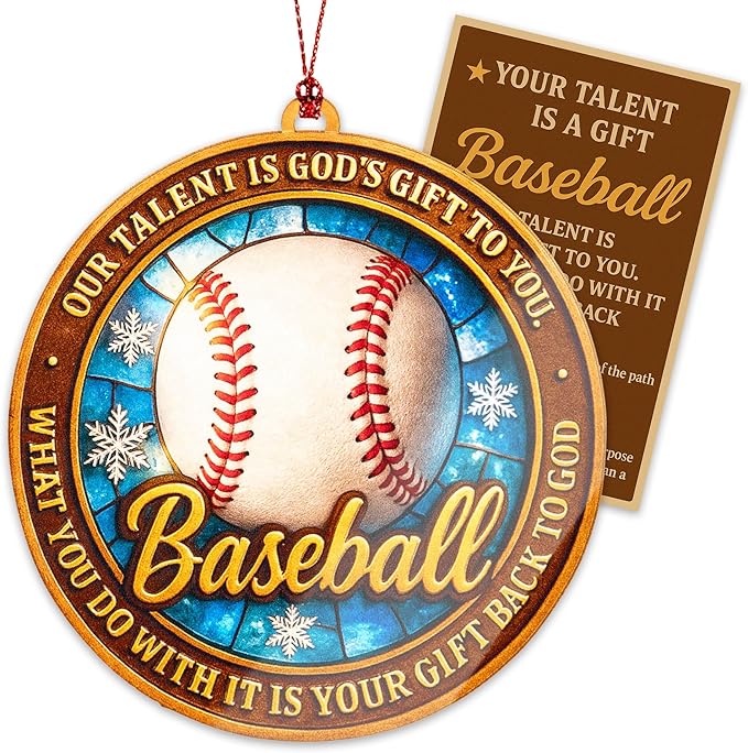 Baseball Ornament – Baseball Ornaments for Christmas Tree – Base Ball Christmas Decor – Christmas Ornament 2025 -Suncatcher Effect Window – White Elephant Gifts - Xmas Tree Funny Decoration