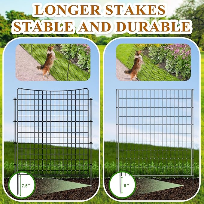 5 Panels Garden Fencing Animal Barrier, 36in(H) X 12.5ft(L) Dog Fence Outdoor for Yard Rustproof No Dig Decorative Tall Rabbit Fences Metal Wire Panel Border Patio Ground Stakes