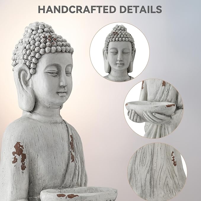 Extra Large Buddha Statue Outdoor, 42 Inch Zen Garden Meditating Buddhas Sculpture, Durable Weatherproof MGO Stone Buddhist Statues Indoor Art Decor for Calm Mind,Patio,Yard,Porch