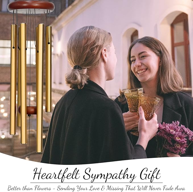 Sympathy Wind Chimes, Memorial Wind Chimes for Loss of Loved One, Bereavement Gift in Memory of Loved One, Memorial Gifts for Loss of Mother Father Condolence Remembrance - Gold