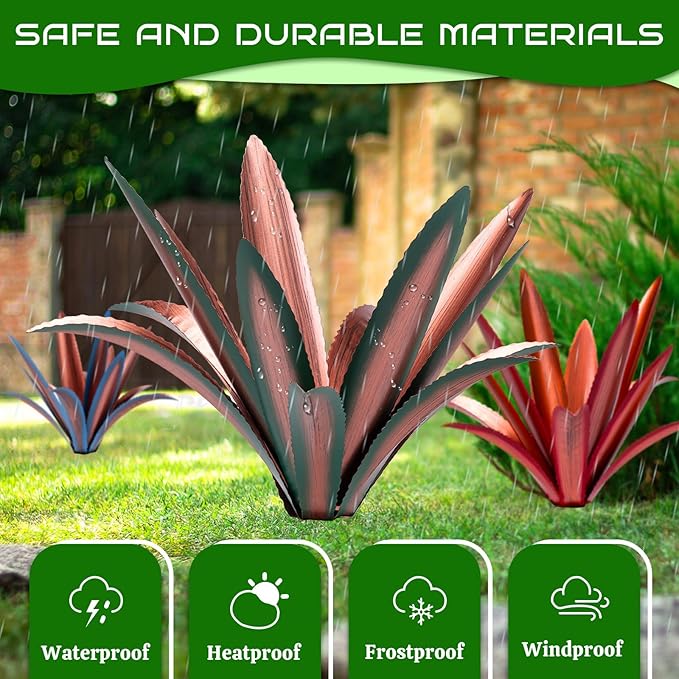 Large Tequila Rustic Sculpture, Rustic Metal Agave Plants for Outdoor Patio Yard Mexican Plant Garden， Agave Outdoor Lawn Ornaments Yard Stakes (Green 1pc)