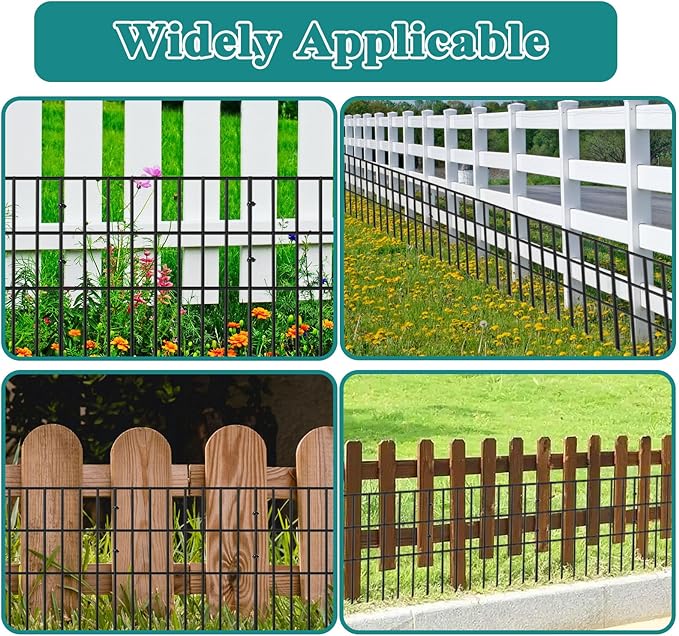 25pcs Garden Fence Animal Barrier 27ft(L) X 17in(H) No Dig Barrier Fencing Dog Rabbits Blocker 9 Vertical Metal Wire Rustproof Border Decorative Fences for Outdoor, Yard, Patio