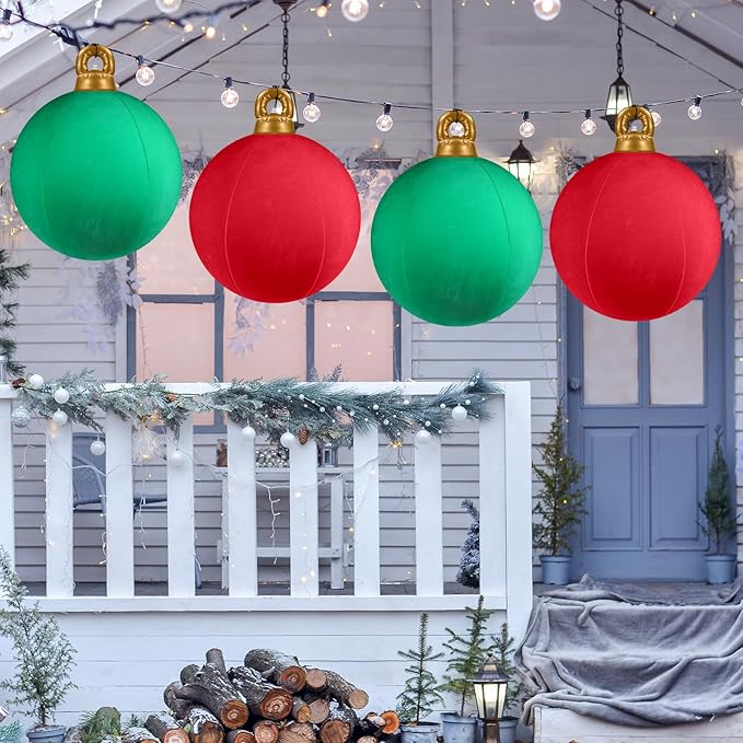 [Velvet] Inflatable Ornaments Balls Outdoor 2Pcs - 24 Inch Large Inflatable Christmas Ornaments, Reusable Blow Up Christmas Ornaments, Inflatable Christmas Balls Decorations for Yard | Tree | Indoor