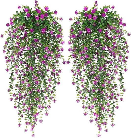 WEISPARK Artificial Hanging Flowers, 4pcs Fake Eucalyptus Vine Faux Flower Greenery Garland Plastic Plants for Indoor Outdoor Wall Garden Wedding Home Party Decor (4pcs Fuchsia)