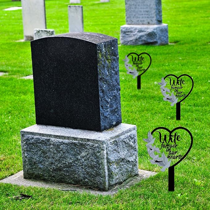 HPMAISON 11 inch Metal Wife Memorial Stake Grave Decorations for Cemetery Gravesite Sympathy Markers Waterproof Memorial Gifts for Loss of Wife Tombstones Plaque Outdoors Lawn Yard Decor