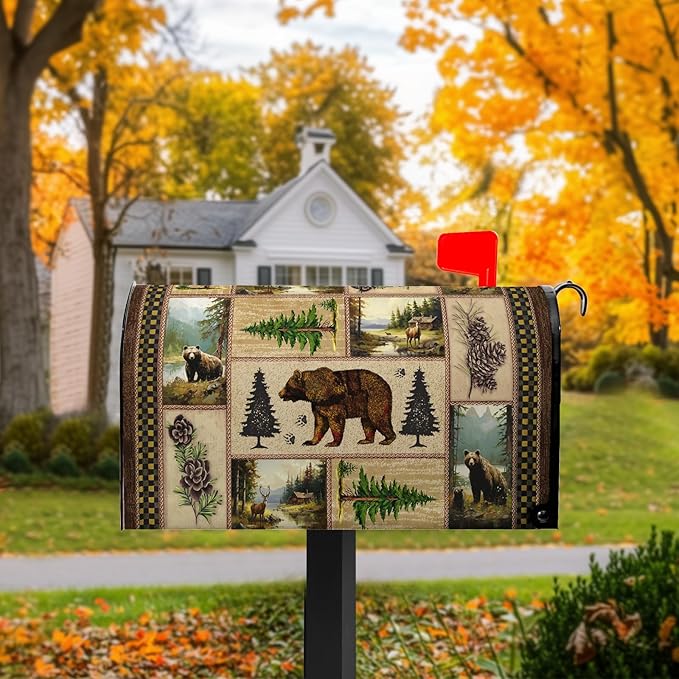 Forest Mailbox Covers Spring Summer Mailbox Covers Magnetic Bear Post Letter Box Cover Wrap Standard Size 21x18 inch Green Tree Decorations for Outside Farmhouse Garden Decor Cute Animals