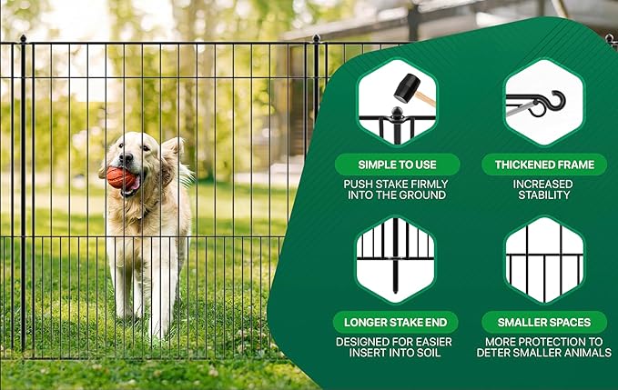 WESLEY'S CORNER Tall Fence Panels - 32”H x 29”L, No Dig Metal Dog Fence, Heavy Duty, Garden Border & Animal Barrier, Rustproof, Decorative Fencing for Backyards, Frontyards, Outdoors and Edging