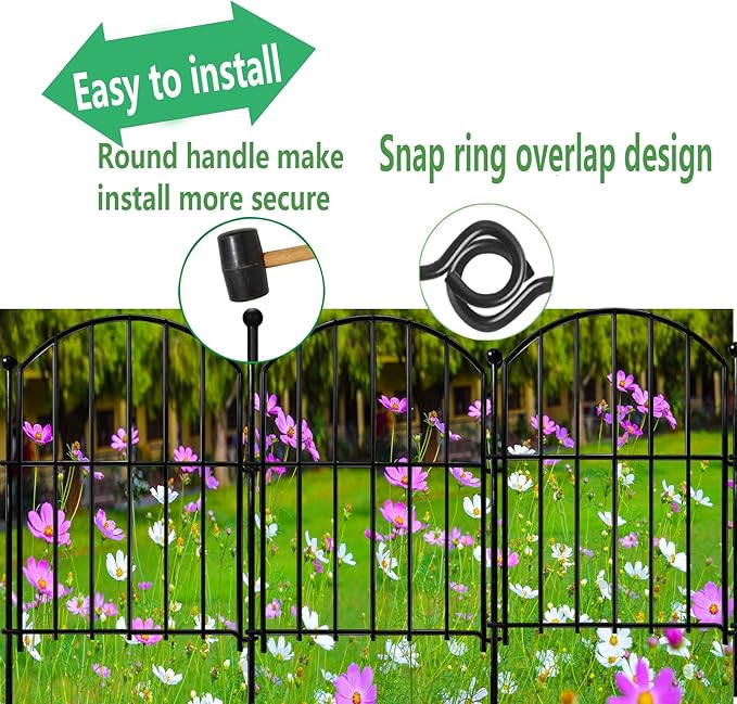 Decorative Garden Fence 21in x10.8ft, 10 Pack Rustproof Metal No Dig Fence Animal Barrier for Dog, Arched Flower Bed Edging Ornamental Wire Border Panel Fencing (Arch)