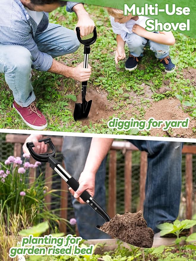 Shovel, 31 inch Small Shovels for Digging Gardening, Camping, Off Road, Short Metal Garden Shovel with Round Point Blade, D-Handle Grip, Kids Mini Sand Beach Spade, Heavy Duty Car Snow Removal Tools