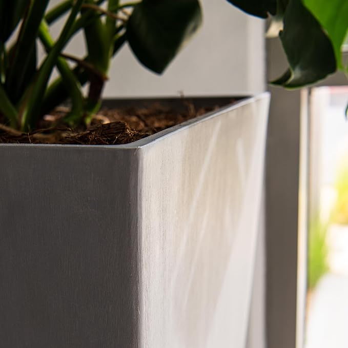 XBrand Modern 30-Inch Tall Square Planter, Tapered, Indoor & Outdoor, Patio Decor, Gray