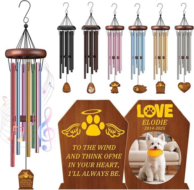 Personalized Pet Memorial Wind Chimes Custom - Custom Dog Memorial Wind Chime - Bereavement Gift for Pet Loss, Healing Wind Chimes for Loss of Cat (Tombstone Shape)