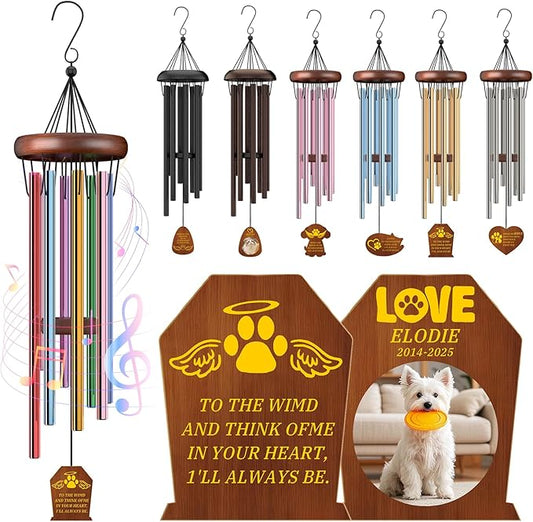 Personalized Pet Memorial Wind Chimes Custom - Custom Dog Memorial Wind Chime - Bereavement Gift for Pet Loss, Healing Wind Chimes for Loss of Cat (Tombstone Shape)