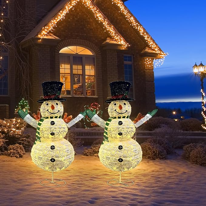 LED Lighted Christmas Snowman Decorations: JALUNIVERSAL TRI 48 Inch Collapsible Snowman Outdoor with 100 LED Lights Plug-in - for Holiday New Year Winter Garden Decor Xmas Home