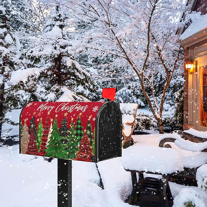 Merry Christmas Mail Box Covers Magnetic Standard Size 21x18 inch Xmas Tree Mailbox Cover Winter Snowflake Post Letter Box Cover for Outside Garden Yard