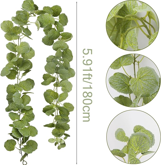 Fake Hanging Plants Vines Artificial Hanging Geranium Leaves for Outdoors Silk Ivy Garland Hanging Aesthetic Plants Greenery Green Leaves for Wedding Bedroom Garden Party Wall Decoration