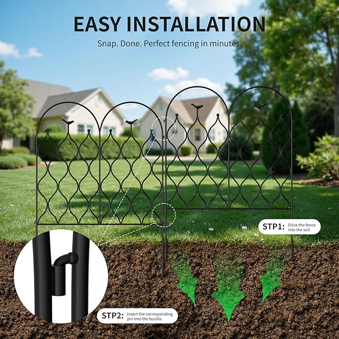 Decorative Metal Garden Fence 32 in (H) x 236 in (L), Dog Fence Outdoor for Yard, No Dig Rust-Resistant Pet Fence Panels, Easy Install Animal Barrier for Patio, Lawn & Flower Beds, (10)