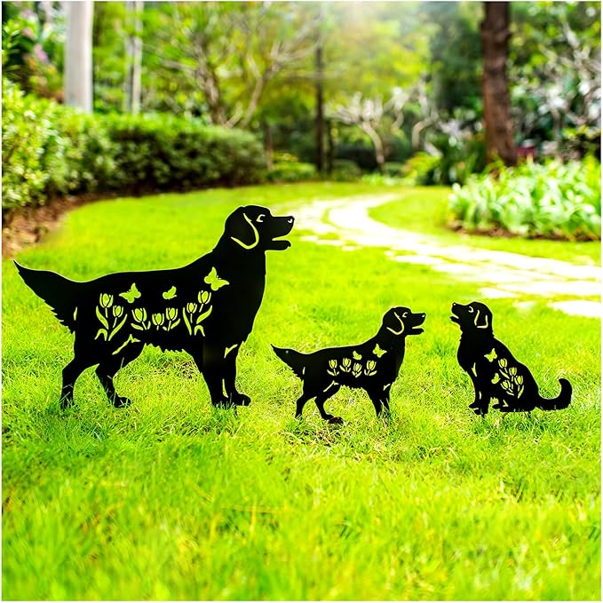 Golden Retriever Metal Garden Stakes Decorative Dog Gifts for Women/Men/Dog Lovers Gifts,Black Silhouette Statues for Yard Art,Outdoor Decor,Outside,Patio,Lawn Ornaments,Garden Decorations