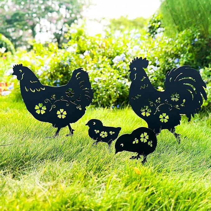 Chicken Metal Decorative Garden Stakes Chicken Gifts for Women/Men Chicken Lovers Gifts Silhouette Statues for Yard Art, Outside, Patio, Outdoor Decor, Garden Decorations, Lawn Ornaments