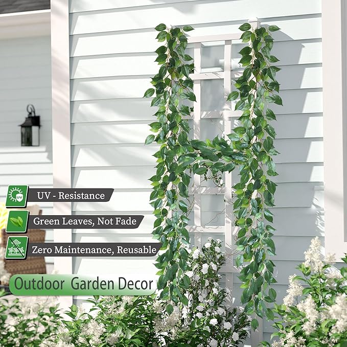 Mizii 2 Strands Artificial Vines Ficus Garland 78" Fake Vine with Silk Green Leaves Faux Hanging Plants Greenery Decorations for Bedroom Table Centerpieces Wall Party Wedding Room Decor (Ficus)