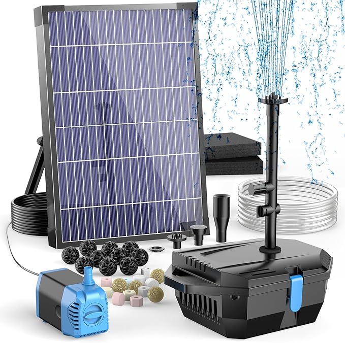 Antfraer Solar Pond Filter with Fountain Pump Kit, 12W Solar Pond Pump with Pond Filter for Outdoor Pond Garden Fountain Waterfall Water Feature