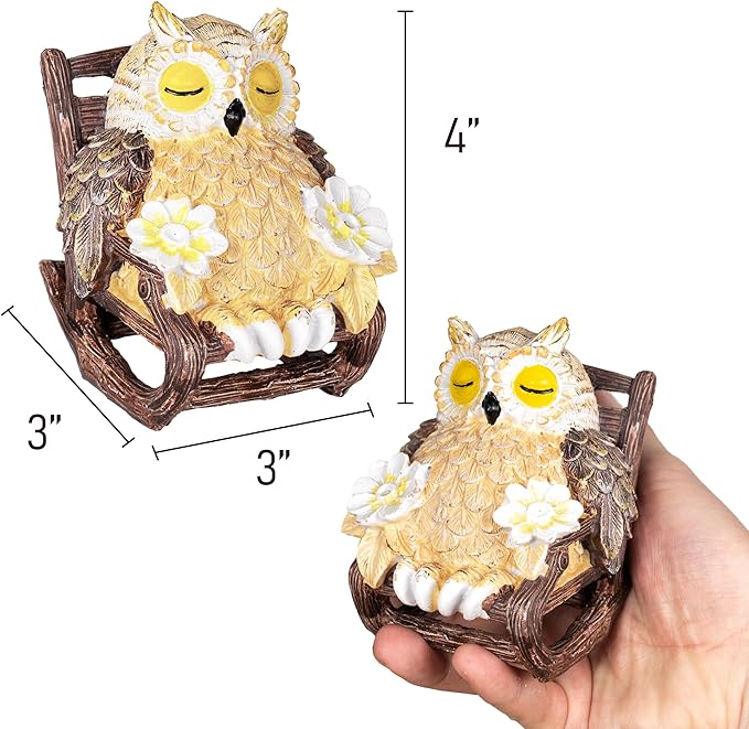 Light Up Owl on Chair Garden Sculpture, LED Solar Powered Owl Lying on The Chair, Cute Figurine Crafted Statue for Home Fireplace Outdoor Centerpiece Collection Decoration, 3x3x4 in