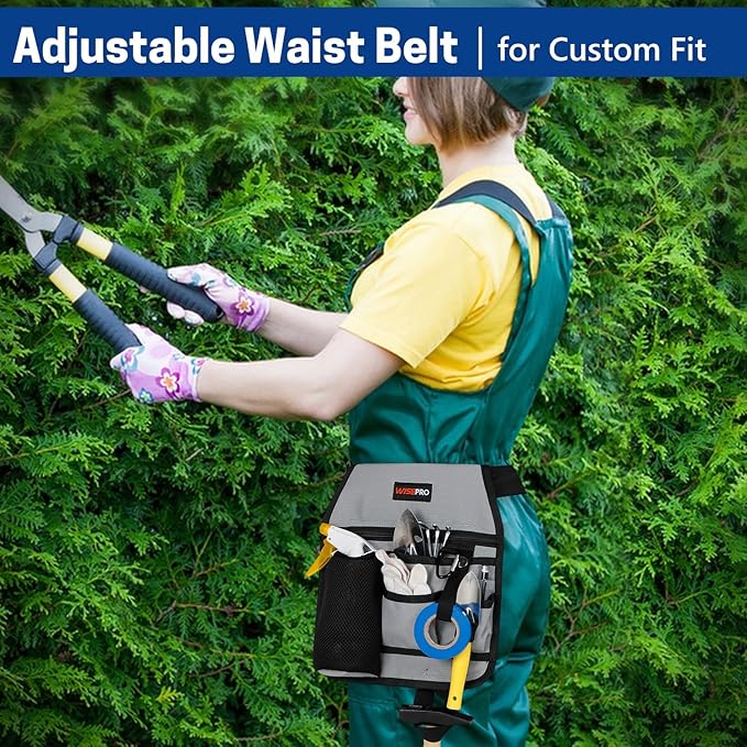 Garden Tool Belt, 6 Pocket Gardening Tool Waist Pouch with Adjustable Waist Strap, Gardening Belt Apron for Men Women