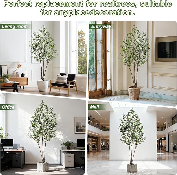 6FT Artificial Olive Tree Artificial Olive Plants, Tall Faux Olive Tree Faux Silk Plant Fake Plant Ultra-Realistic Silk Leaves & Natural Trunk Indoor Outdoor Use