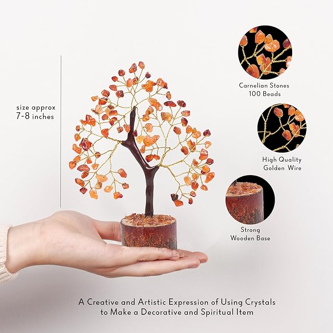 Carnelian Money Tree - Carnelian Crystal Gem Tree for Good Luck & Feng Shui - Spiritual Item