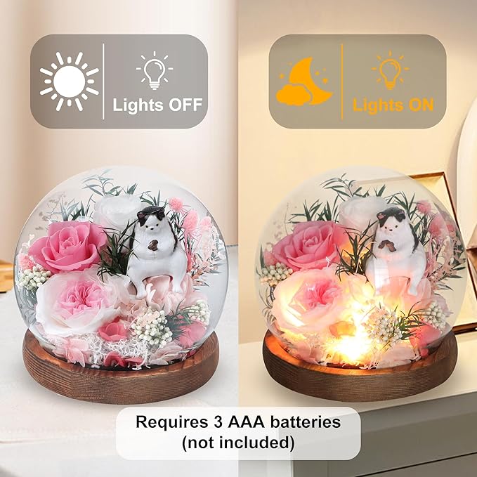 Preserved Flowers In Glass Dome, Eternal Flowers, Forever Flower, Birthday Gifts for Women, Gifts for Mom Girlfriend Her Friendship, Home Decor Bedroom Living Room (Pink)