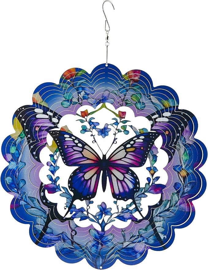 Outdoor Butterfly Wind Spinners-12 Inch Butterfly Decor Outdoor Hanging Wind Sculptures Birthday Gifts for Women Mom Wife Grandma 3D Wind Spinner for Garden Decor for Outside, Garden, Patio, Yard