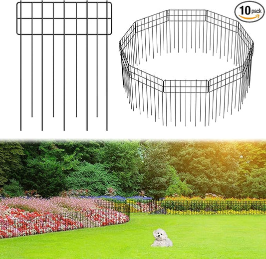 Garden Border Edging Fences, 12.32"*16.81" Decorative Fence Panel, Small Garden Fence Animal Barrier, No Dig Fences Barrier, Square 10 Pcs Black Metal Fencing, Dog Fencing Blocker for Yard, Flower Bed