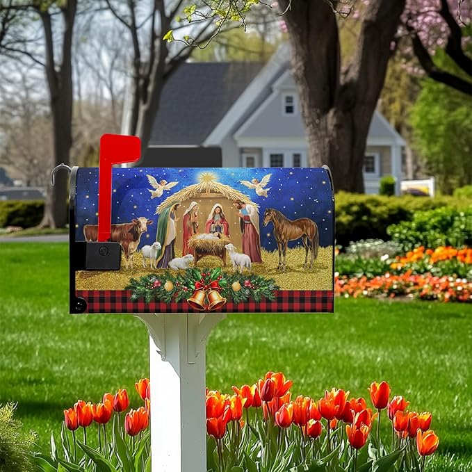 Christmas Nativity Mailbox Cover Magnetic for Winter Holiday Outdoor Garden Decor 21X18 in Mailbox Covers Magnetic Standard Size