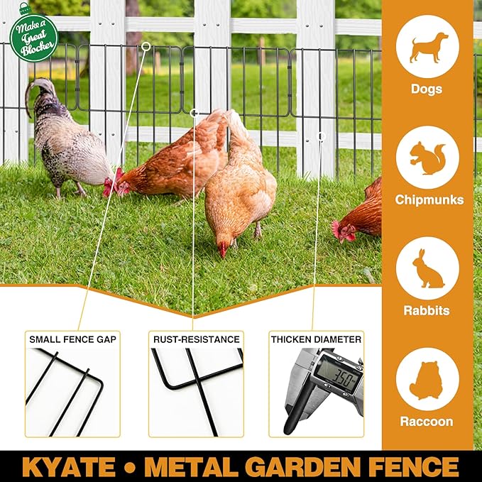 KYATE Animal Barrier Fence, 25 Panels Dog No Digging Fence Barrier, Rabbit Ground Defense Blockers, Rustproof Metal Fence Border for Outdoor Garden Landscape Patio