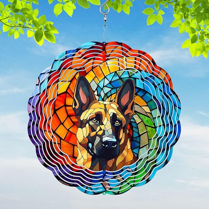 German Shepherd Yard and Garden Wind Spinner, Unique 3D Hanging German Shepherd Wind Spinner