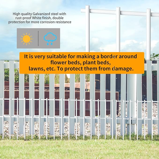 Adavin White Animal Barrier Fence, 15 Pack 24 in(L) X15 in(H) No Dig Underground Decorative Garden Fencing,Pet Dog Rabbits Fences Panel, 1.5 inch Spike Spacing, for Outdoor Yard Patio. Total 30 Ft(L)
