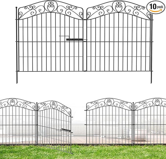 10 Panels No Dig Decorative Outdoor Garden Fence, 32 in(H) X 23.6 ft(L) Animal Barrier Fencing, Rustproof Portable Fence, Temporary Dog Fence Outdoor for Yard, Outside, Backyard, Patio