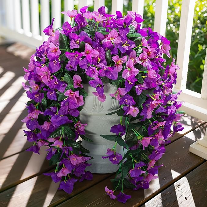 Faux Bougainvillea Artificial Flowers Plants for Outdoors Outside Decoration, 2pcs Fake Flowers Silk Long Trailing Vines UV Resistant Realistic for Front Door Porch Planter Urn Patio Balcony Yard, Mix