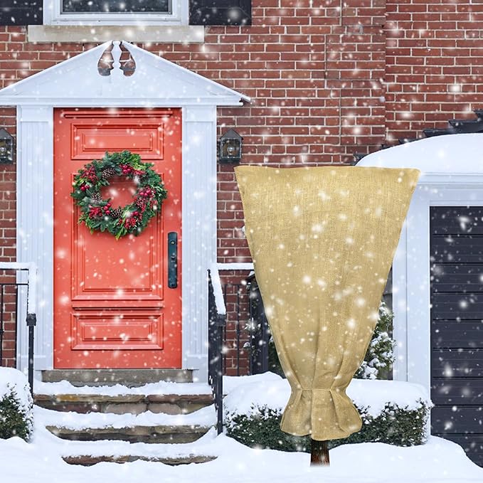 70" x 45" Large Burlap Winter Plant Cover Bags- Reusable Burlap Frost Cloth Plant Freeze Protection- Warm Burlap Sacks Plant Frost Blankets with Twine for Outdoor Garden Trees Potted Plants
